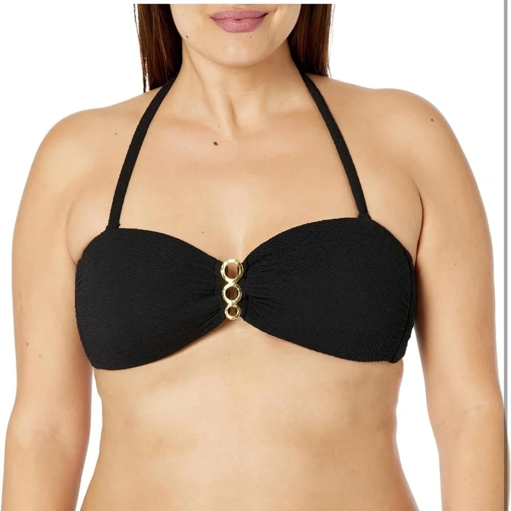 NWT Trina Turk Women's Black Sands Textured Molded Bandeau Bikini Top size 8